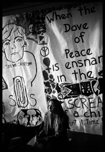 Peace banners at the Sala de Puerto Rico : Vietnam War sanctuary at MIT