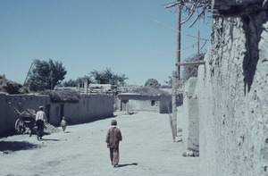 Boy walking down a street