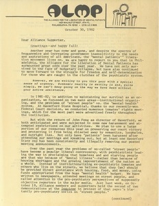 Circular letter from the Alliance for the Liberation of Mental Patients to Judi Chamberlin