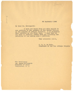 Letter from W. E. B. Du Bois to Dantés Bellegarde