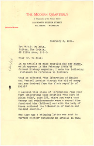 Letter from V. F. Calverton to W. E. B. Du Bois
