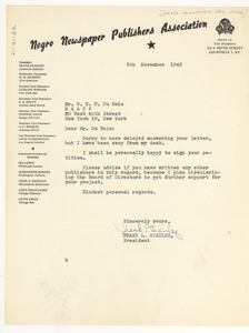 Letter from Negro Newspaper Publishers Association to W. E. B. Du Bois