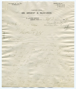 Letter from Ernest A. Robinson to W. E. B. Du Bois
