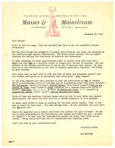Circular letter from Masses and Mainstream to W. E. B. Du Bois