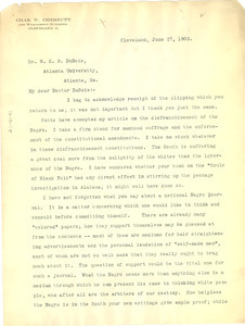 Letter from Chas. W. Chesnutt to W. E. B. Du Bois