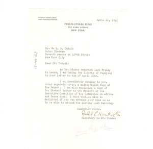 Letter from Phelps-Stokes Fund to W. E. B. Du Bois