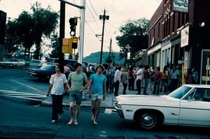 Crowds of young people on the streets of Turners Falls, a rare occurrence before -- and after -- the Renaissance Community's Summer of 1975