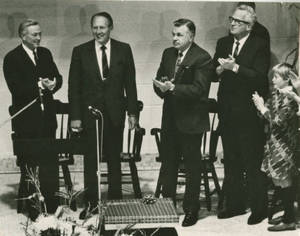 Charles E. Silvia, Art Linkletter, and SC president Wilbert Locklin, 1967