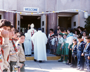 Boy and Girl Scouts outside of Saint Anthony's Church