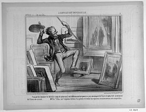 Venant de donner le dernier coup de pinceau à un tableau qui ne pourra pas manquer de faire le plus bel ornement du Palais de cristal NOTA: Telle est l'opinion intime du peintre et toutes les opinions consciencieuses sont respectables.