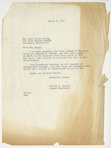 Letter from Calvin J. Martin to Amos Alonzo Stagg (March 6, 1953)