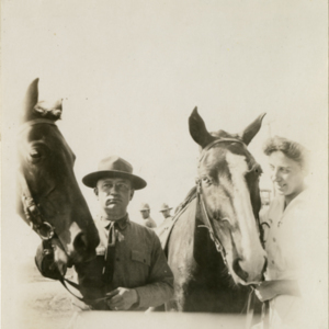 Camp MacArthur - Waco, Texas - World War I - a lieutenant and a nurse with two horses