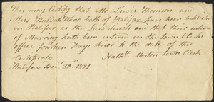 Marriage Intention of Thomas Lewis and Huldah Wood, 1821