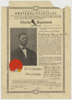 Charity department death benefits certificate issued to Willie Douglass, 1918 June 3