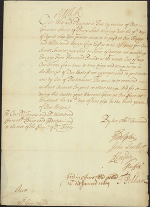 Appropriation request for secret services, 1691 June 10