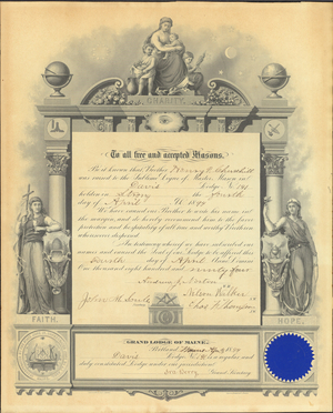 Master Mason certificate for Henry P. Churchill