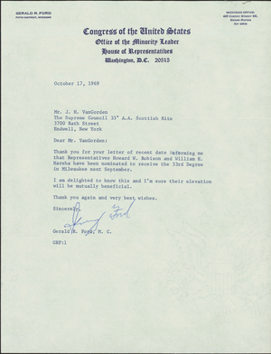 Letter from United States Congressman Gerald R. Ford to John H. Van Gorden, 1969 October 17