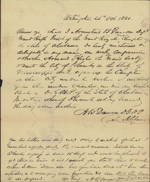 Letter from Armistead B. Dawson to Armand P. Pfister, 1840 October 26