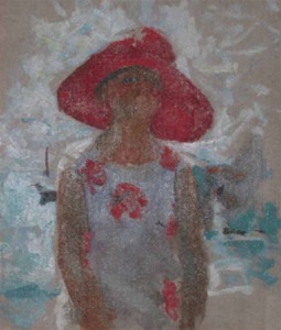 "Untitled (Woman with red hat)" Charles W. Hawthorne (1872-1930)