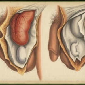 Teaching watercolor of a congenital hernia and an infantile hernia in male subjects