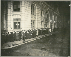 Photograph of Ford Hall Forum audience line, undated