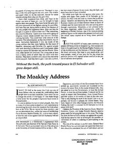 "The Moakley Address" in America. The article is an excerpted version of the talk John Joseph Moakley delivered at University of Central America (UCA) on 1 July 1991, 14 September 1991