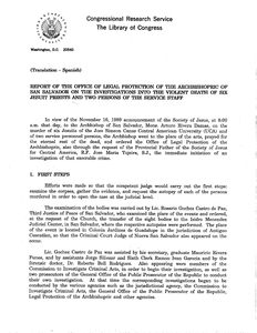 Report of the Office of Legal Protection of the Archbishopric of San Salvador on the investigations into the Jesuit murders, including autopsy reports, 15 December 1989