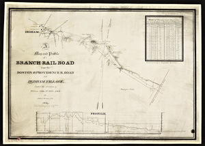 A map and profile of a branch railroad from the Boston and Providence railroad to Dedham Village / Joshua Barney ; under the direction of William Gibbs McNeill.
