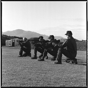 RUC weapons training at Ballykinlar Army Camp, Downpatrick, Co. Down. Officers aiming at targets