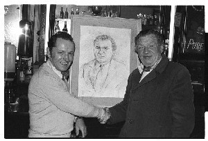 Silver McKee, Legendary Belfast street fighter. Pictured with barman Sean Roddy in Roddy's Bar, Oxford St., Belfast