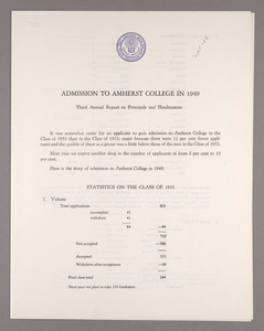 Amherst College annual report to secondary schools and report on admission to Amherst College, 1949