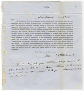 Edward Hitchcock letter regarding a Memorial to the legislature, 1848 January 6