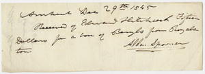 Edward Hitchcock receipt of payment to Alden Spooner, 1845 December 29