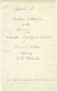 Charles H. Hitchcock Appendix B, "Descriptive Catalogue of the Specimens in the Hitchcock Ichnological Cabinet of Amherst College"