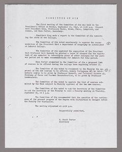 Amherst College faculty meeting minutes and Committe of Six meeting minutes 1943/1944