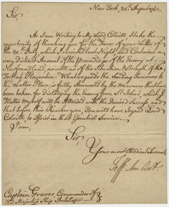 Jeffery Amherst letter to Captain Thomas Graves, 1762 August 30