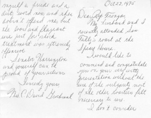 Notecard to Dear Representative Tsongas from Mrs. David C. Grochmal