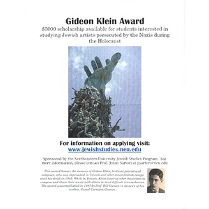 Gideon Klein Award flyer.