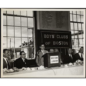 A boy speaking at the podium during a Boys' Clubs of Boston awards event