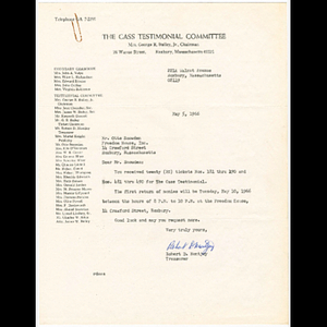 Letter from Robert D. Montjoy to Otto Phillip Snowden about Melnea Cass testimonial