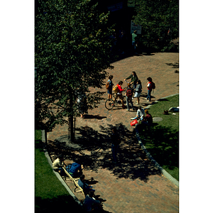 Aerial view of students on the Northeastern campus