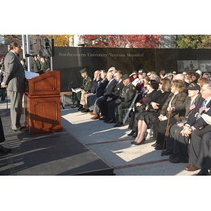 The audience listens to President Aoun at the Veterans Memorial dedication ceremony