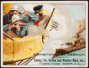 Trade card, Constans Gersbach, dealer in stoves, tin, hollow and wooden ware, etc., 17 Central Avenue, Albany, New York