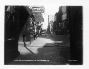 Sidewalk corner Washington St. and Williams Ct., Boston, Mass., October 1904