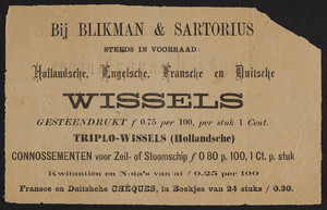 Advertisement for Blikman & Sartorius, publisher, Amsterdam, Netherlands, undated
