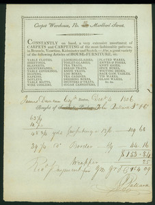 Billhead for John Ballard & Co., Carpet Warehouse, No. 32 Marlboro St., Boston, Mass., dated December 4, 1806
