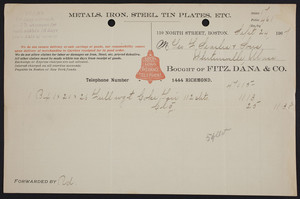 Billhead for Fitz, Dana & Co., metals, iron, steel, tin plates, 110 North Street, Boston, Mass., dated September 24, 1907