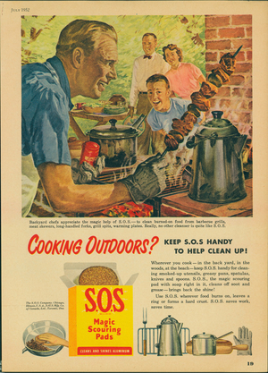 Cooking outdoors? Keep S.O.S. handy to help clean up! The S.O.S. Company, Chicago, Illinois