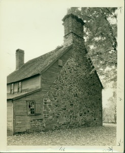 Exterior view of the stone end of the Eleazer Arnold House, Lincoln, R.I.