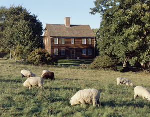 Exterior view with sheep, Watson Farm, Jamestown, R.I.